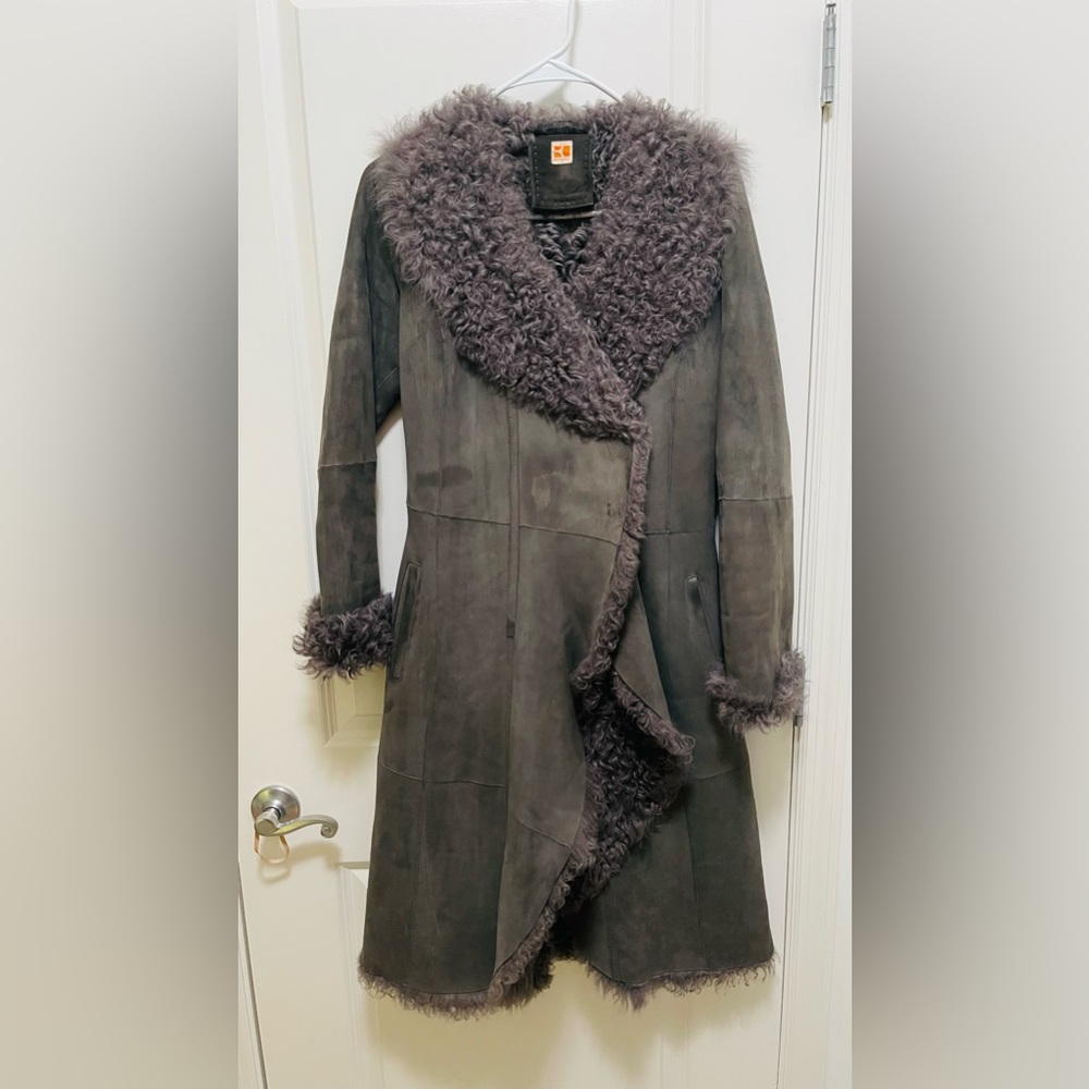 Hugo Boss Orange Shearling Lamb Leather Coat - Picture 3 of 7